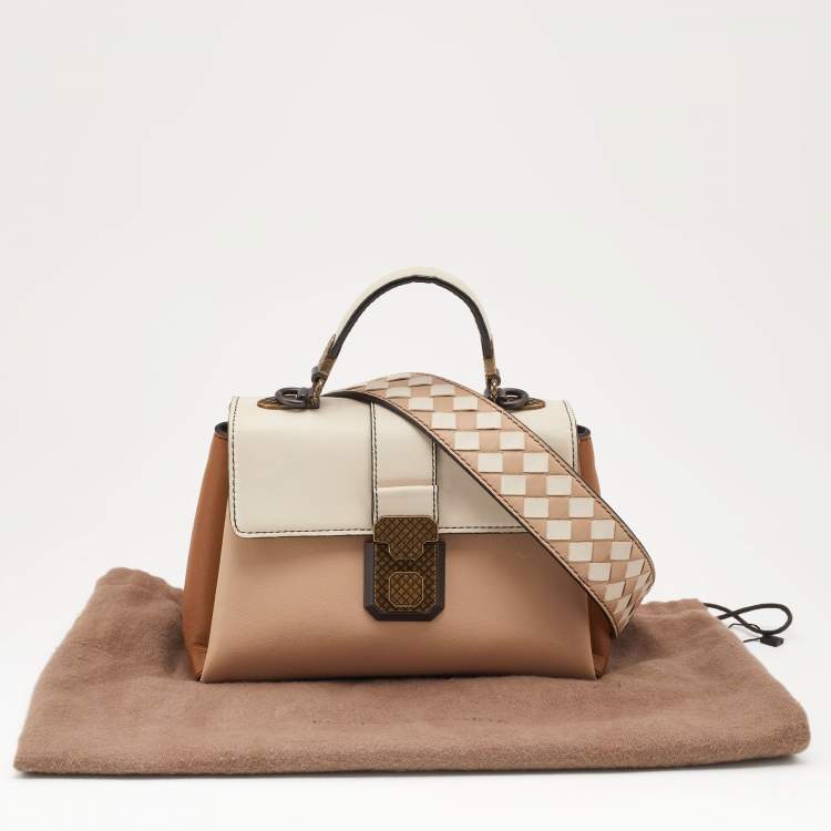 Pre Owned Bottega Veneta Tri Color Leather Mini Piazza Top Handle Bag