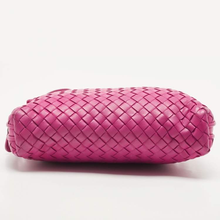 Pre Owned Bottega Veneta Magenta Intrecciato Leather Nodini Crossbody Bag