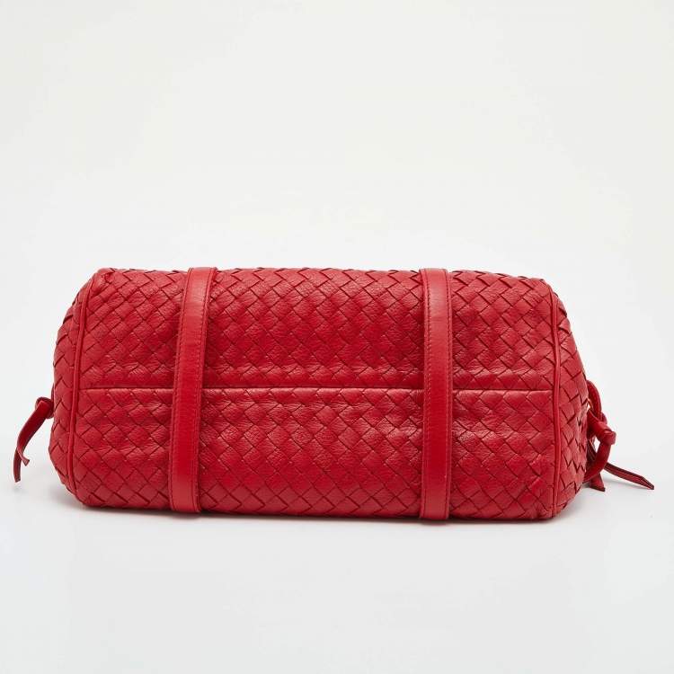 Pre Owned Bottega Veneta Red Intrecciato Leather Grommet Satchel