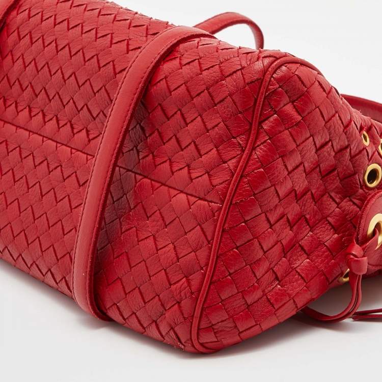 Pre Owned Bottega Veneta Red Intrecciato Leather Grommet Satchel