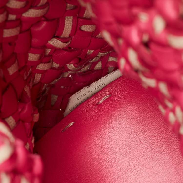 Pre Owned Bottega Veneta Pink/Beige Top Woven Leather Shopper Tote