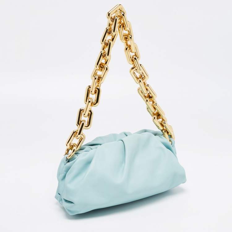 Pre Owned Bottega Veneta Sky Blue Leather Chain Pouch Shoulder Bag