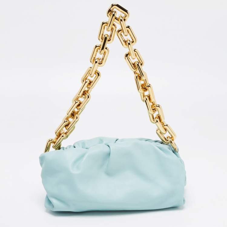 Pre Owned Bottega Veneta Sky Blue Leather Chain Pouch Shoulder Bag