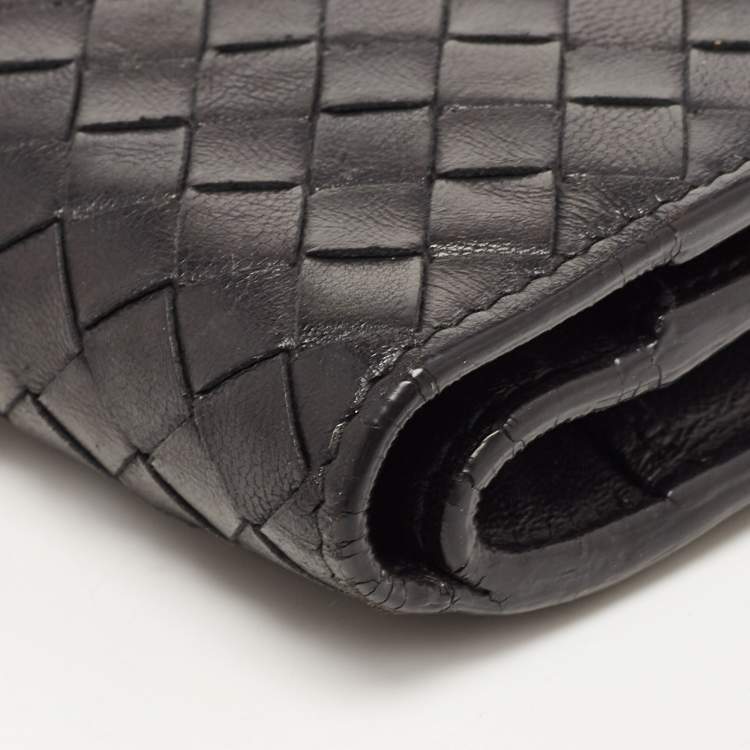 Pre Owned Bottega Veneta Black Intrecciato Leather Trifold French Wallet