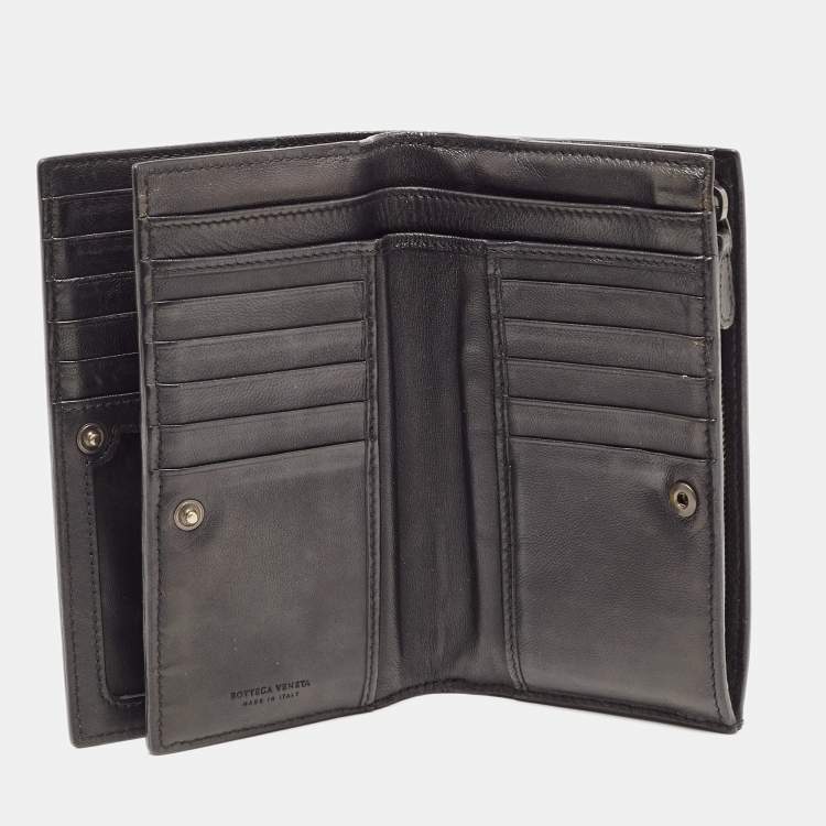 Pre Owned Bottega Veneta Black Intrecciato Leather Trifold French Wallet