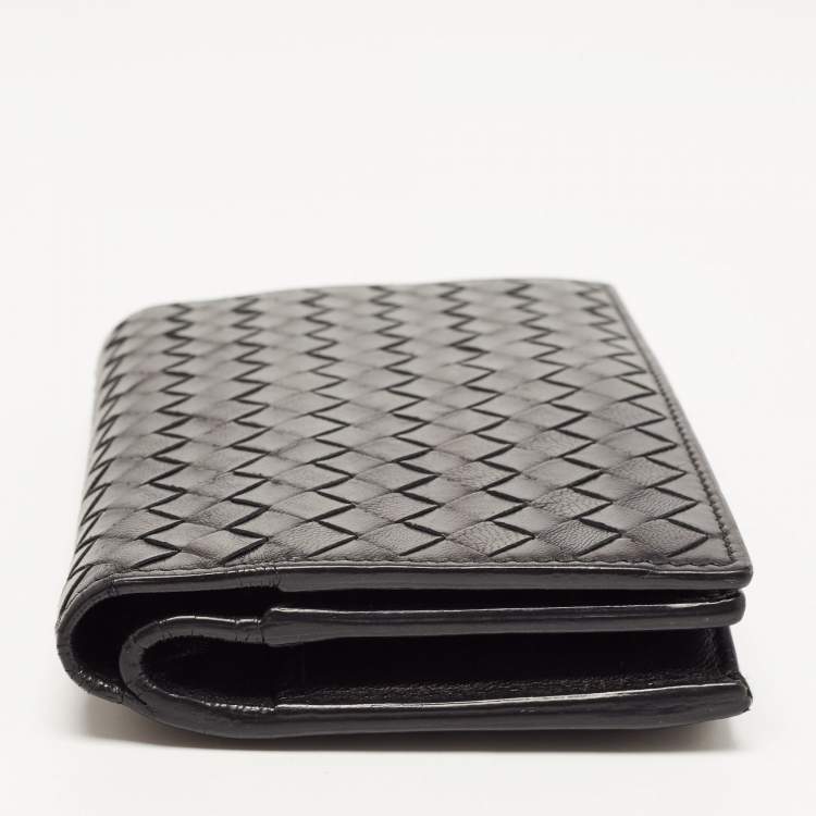 Pre Owned Bottega Veneta Black Intrecciato Leather Trifold French Wallet