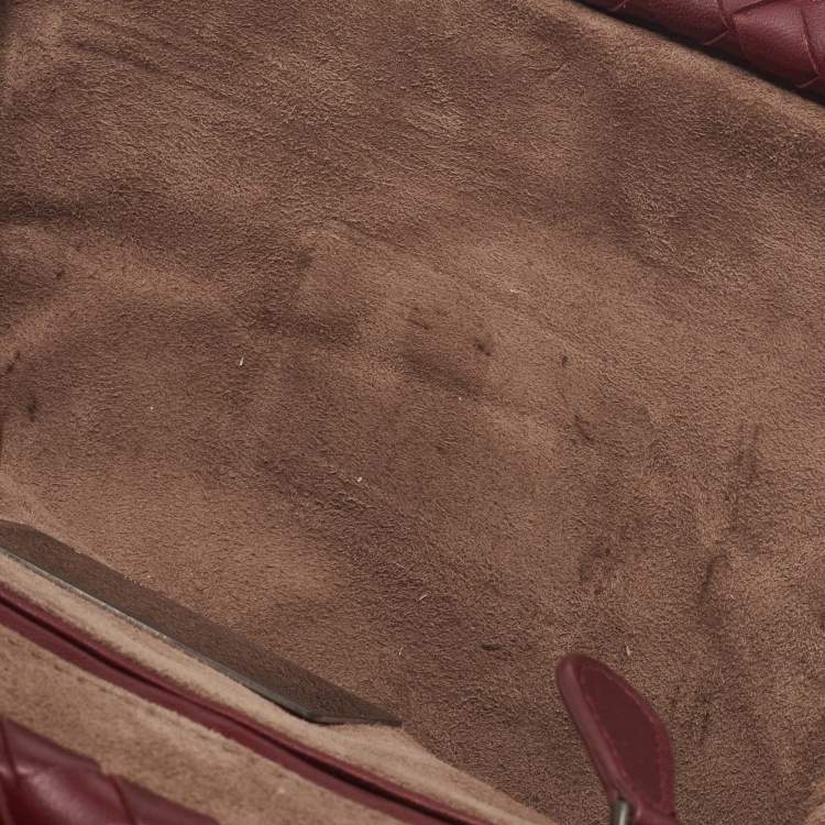 Pre Owned Bottega Veneta Burgundy Intrecciato Leather Frame Clutch