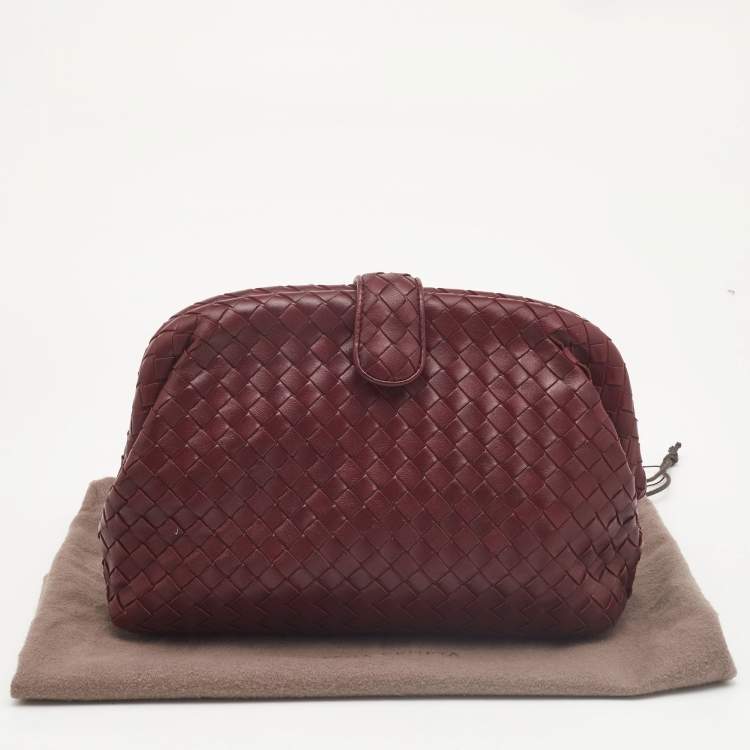 Pre Owned Bottega Veneta Burgundy Intrecciato Leather Frame Clutch