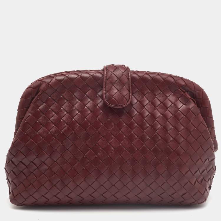 Pre Owned Bottega Veneta Burgundy Intrecciato Leather Frame Clutch