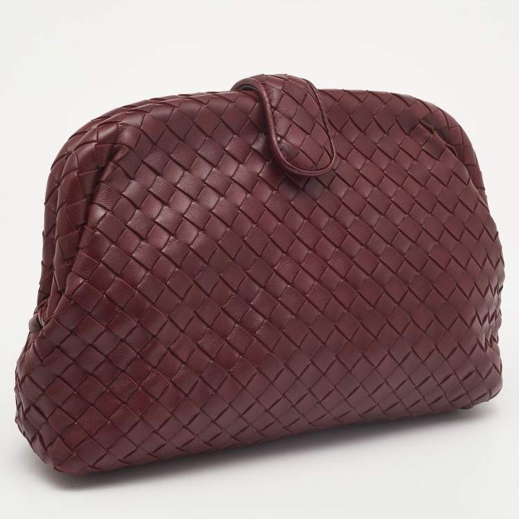 Pre Owned Bottega Veneta Burgundy Intrecciato Leather Frame Clutch