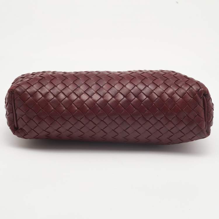 Pre Owned Bottega Veneta Burgundy Intrecciato Leather Frame Clutch