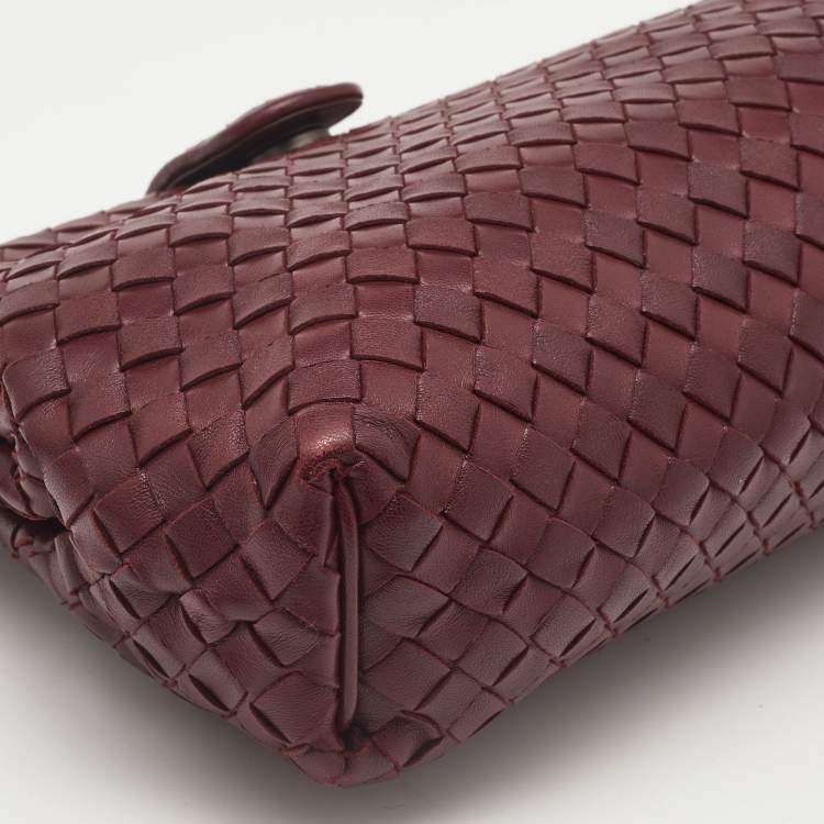Pre Owned Bottega Veneta Burgundy Intrecciato Leather Frame Clutch