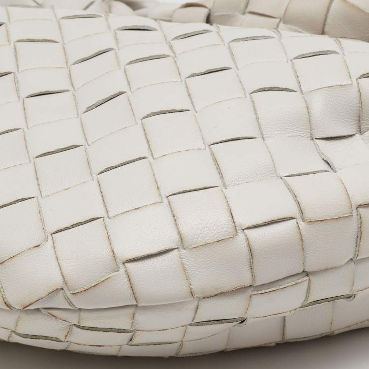 Pre Owned Bottega Veneta Off White Intrecciato Leather Mini Jodie Hobo
