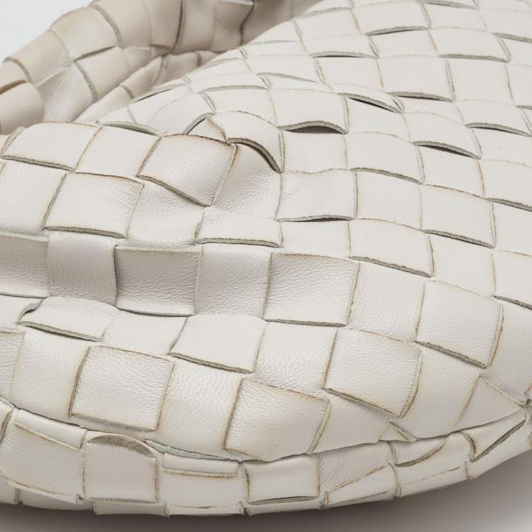 Pre Owned Bottega Veneta Off White Intrecciato Leather Mini Jodie Hobo