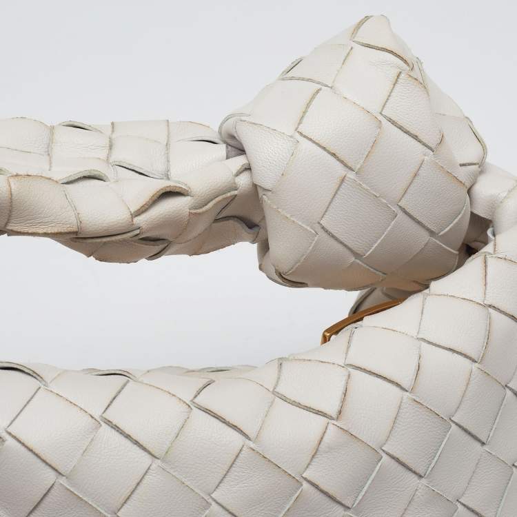 Pre Owned Bottega Veneta Off White Intrecciato Leather Mini Jodie Hobo