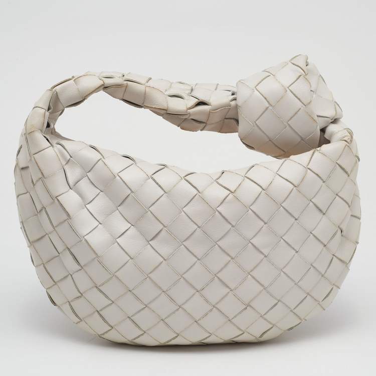 Pre Owned Bottega Veneta Off White Intrecciato Leather Mini Jodie Hobo