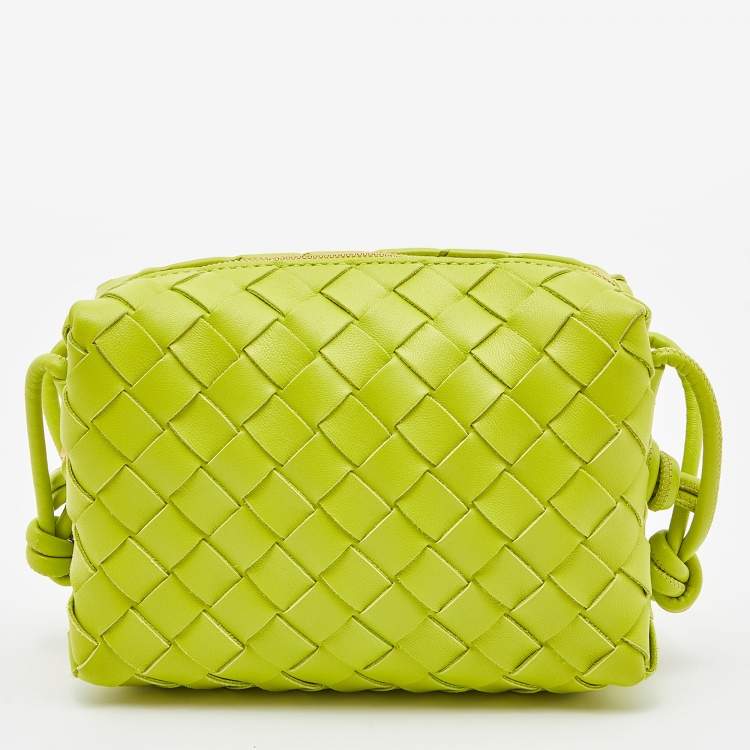 Pre Owned Bottega Veneta Light Green Intrecciato Leather Mini Loop Camera Crossbody Bag