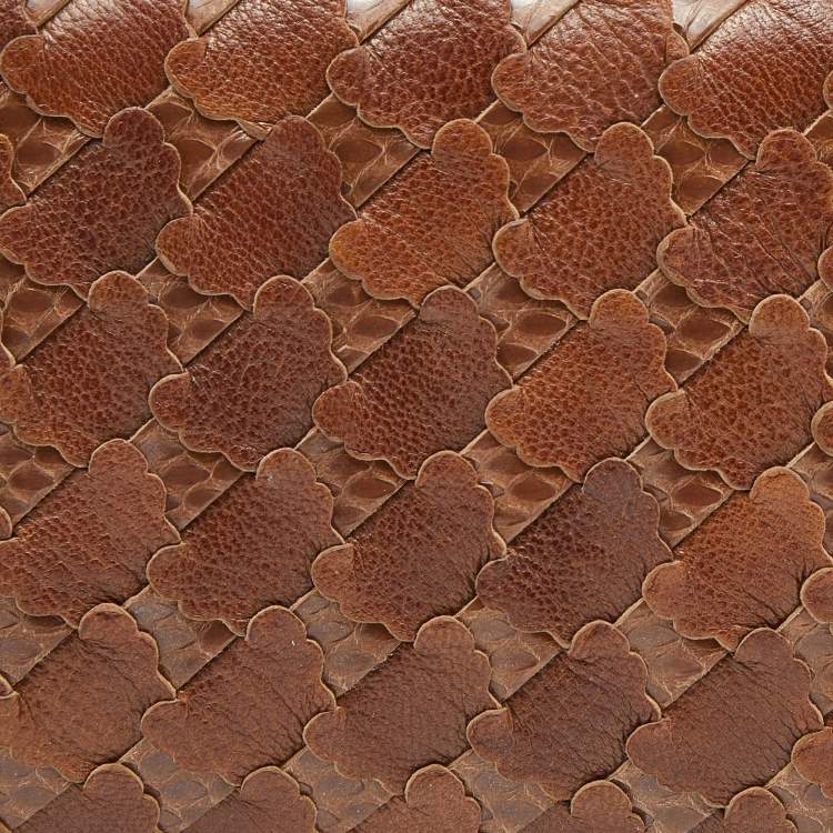 Pre Owned Bottega Veneta Brown Intrecciato Watersnake and Leather Knot Clutch