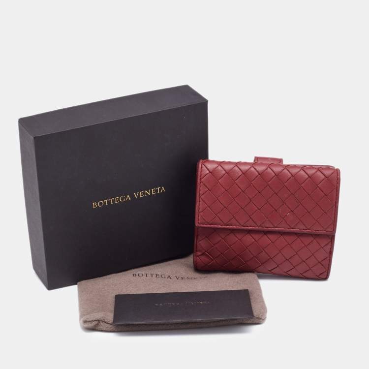 Pre Owned Bottega Veneta Reddish Brown Intrecciato Leather French Compact Wallet