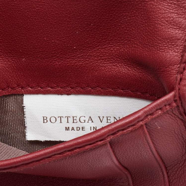 Pre Owned Bottega Veneta Reddish Brown Intrecciato Leather French Compact Wallet