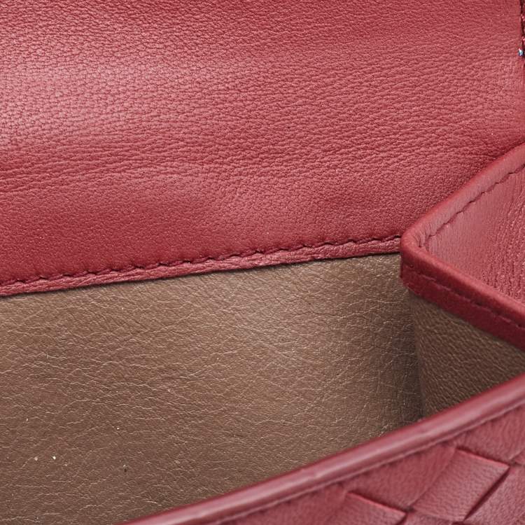 Pre Owned Bottega Veneta Reddish Brown Intrecciato Leather French Compact Wallet