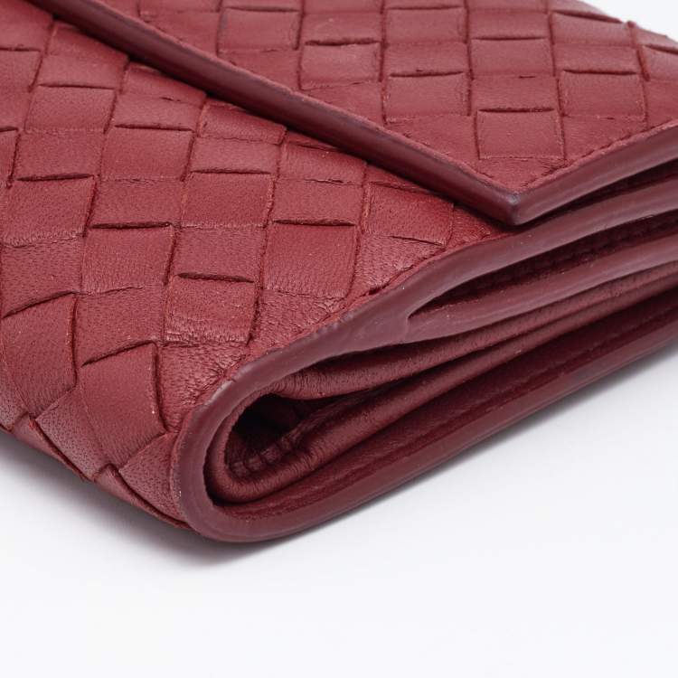 Pre Owned Bottega Veneta Reddish Brown Intrecciato Leather French Compact Wallet