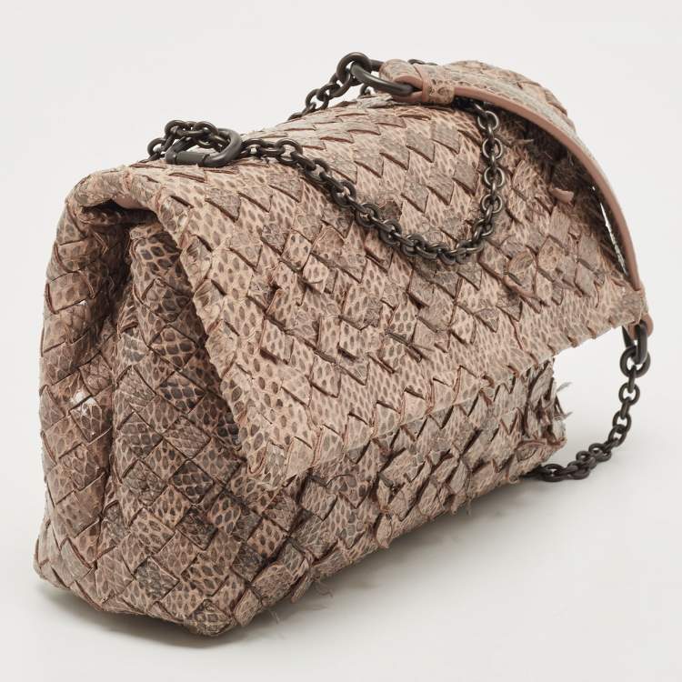 Pre Owned Bottega Veneta Beige/Black Watersnake Leather Olimpia Shoulder Bag