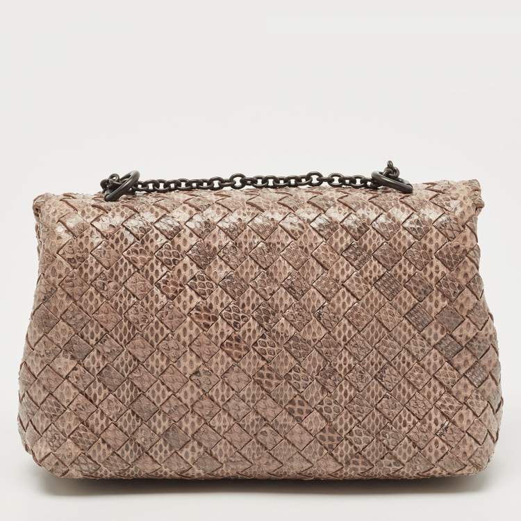 Pre Owned Bottega Veneta Beige/Black Watersnake Leather Olimpia Shoulder Bag