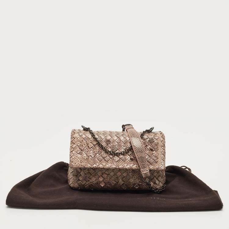 Pre Owned Bottega Veneta Beige/Black Watersnake Leather Olimpia Shoulder Bag