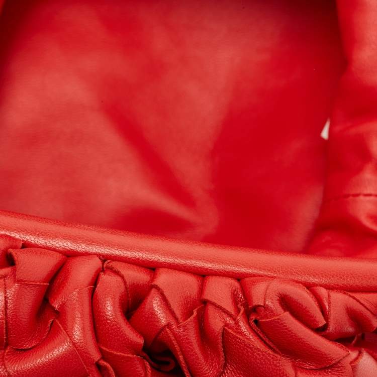 Pre Owned Bottega Veneta Red Intrecciato Leather Mini The Pouch Bag