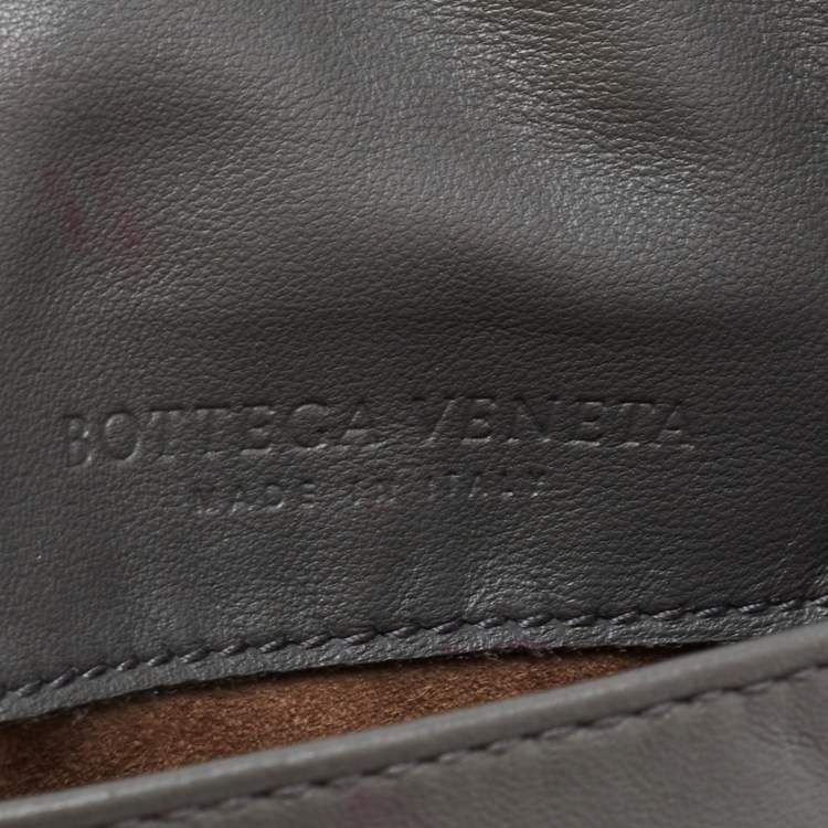 Pre Owned Bottega Veneta Grey Intrecciato Leather Flap Chain Crossbody Bag
