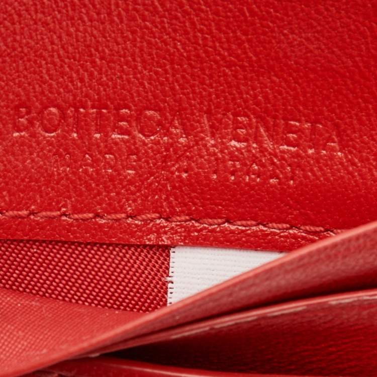 Pre Owned Bottega Veneta Red Intrecciato Leather Card Holder