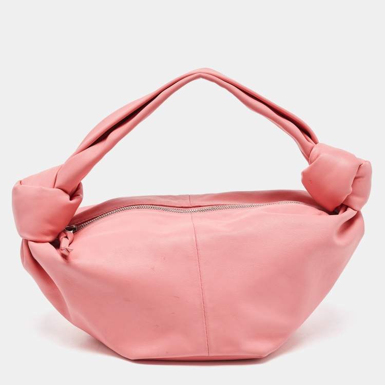 Pre Owned Bottega Veneta Pink Leather Mini Double Knot Hobo