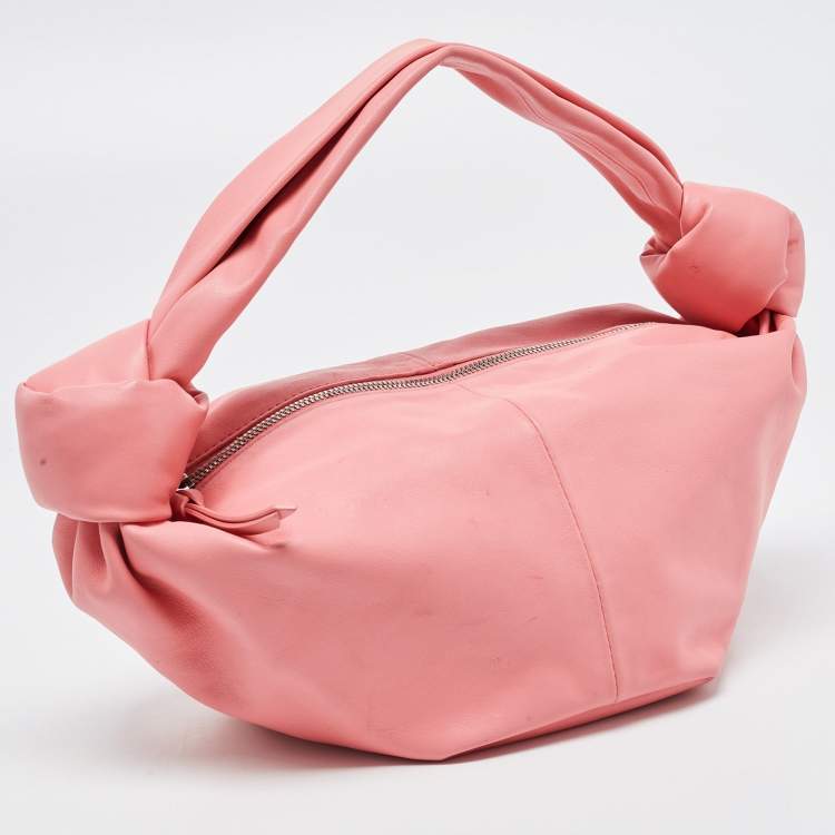 Pre Owned Bottega Veneta Pink Leather Mini Double Knot Hobo