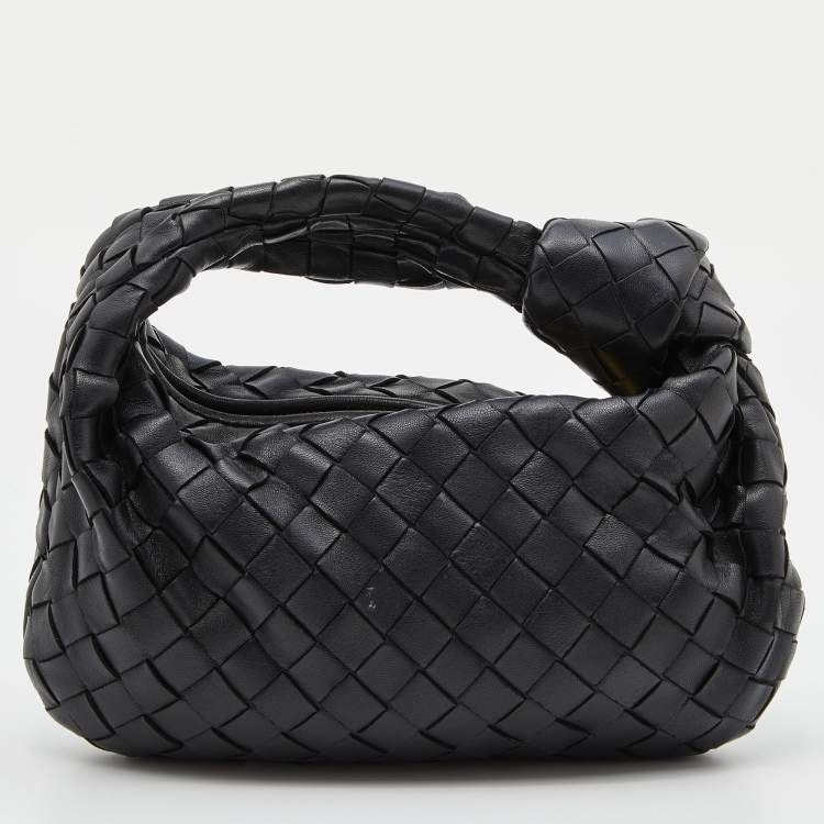 Pre Owned Bottega Veneta Black Intrecciato Leather Mini Jodie Hobo