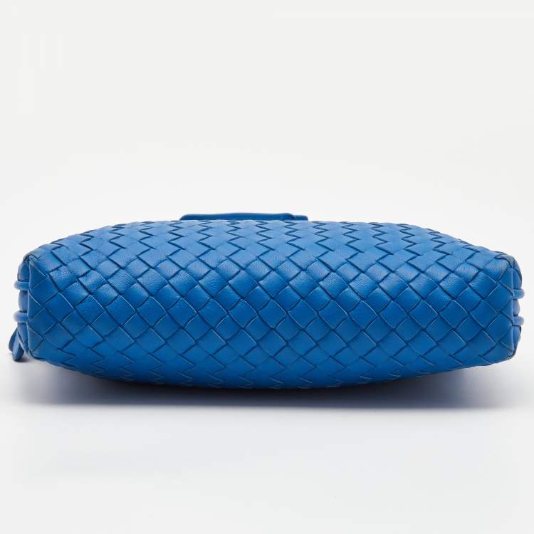 Pre Owned Bottega Veneta Blue Intrecciato Leather Nodini Crossbody Bag