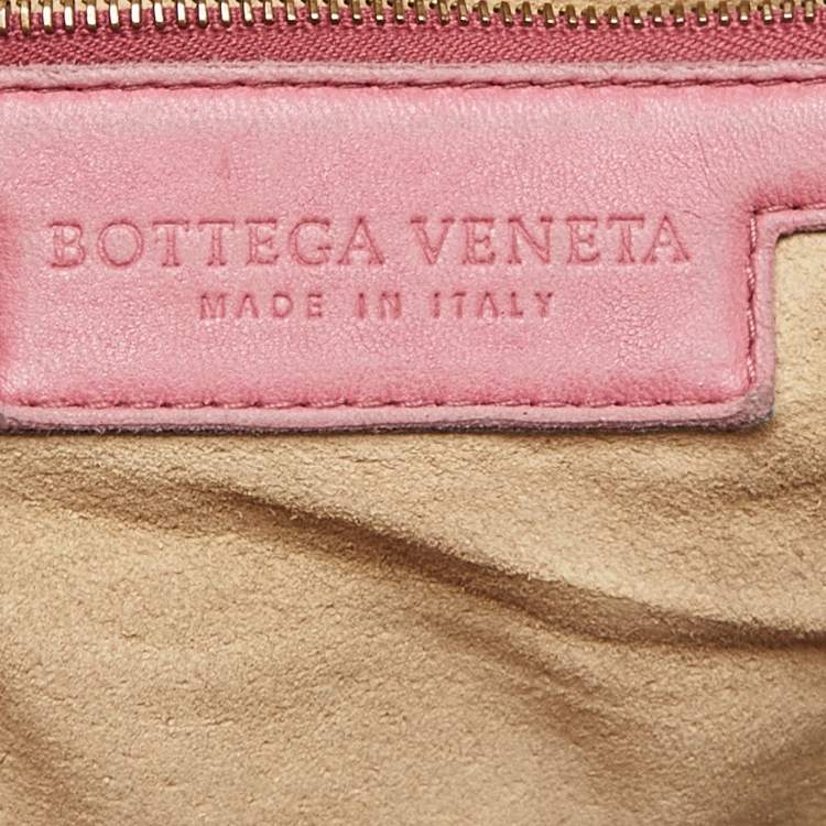 Pre Owned Bottega Veneta Pink Intrecciato Leather and Canvas Floral Cutout Hobo