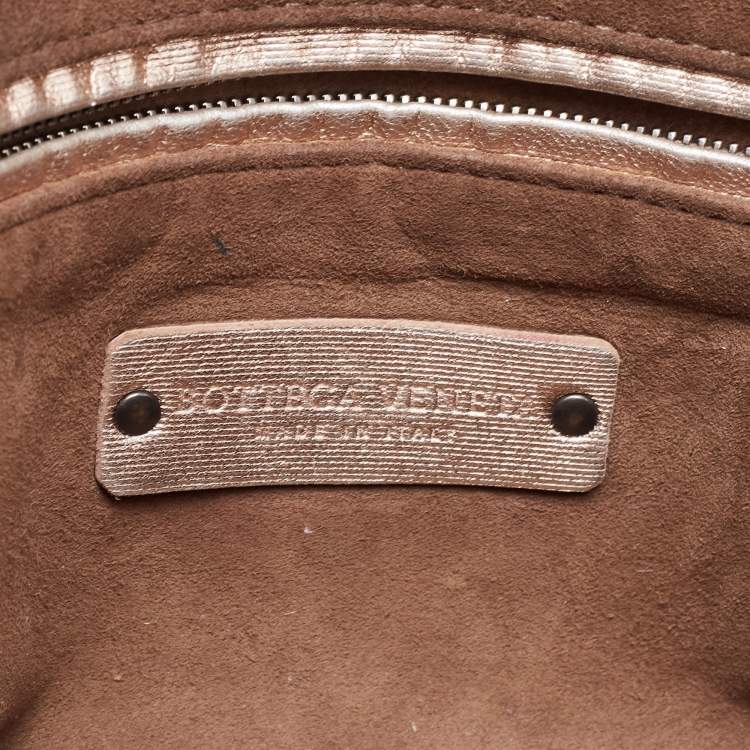 Pre Owned Bottega Veneta Metallic Rose Gold Intrecciato Leather Nodini Crossbody Bag