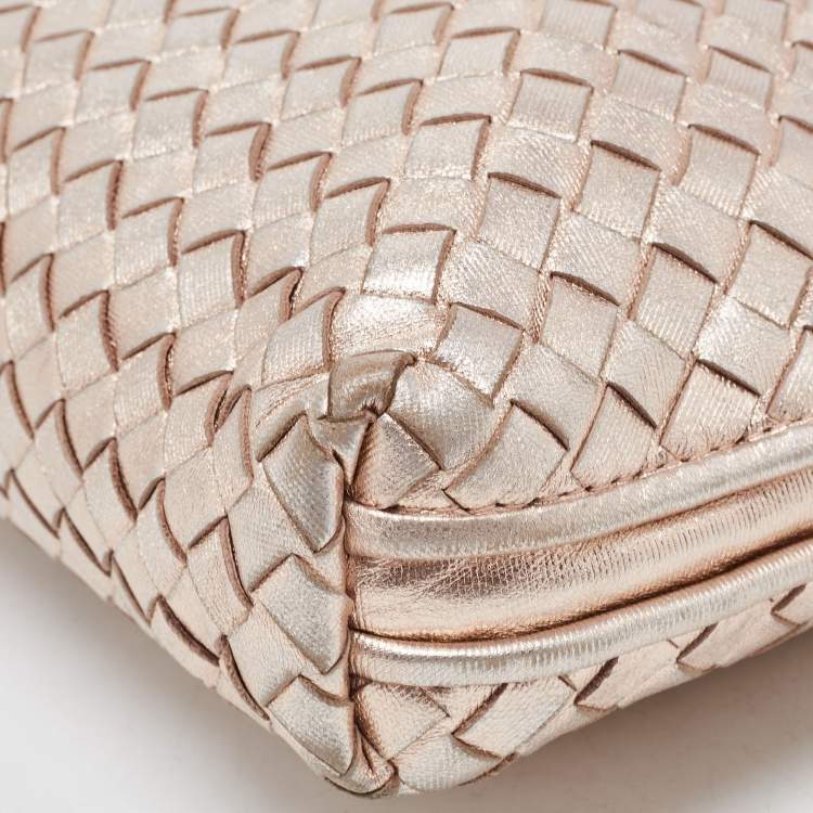 Pre Owned Bottega Veneta Metallic Rose Gold Intrecciato Leather Nodini Crossbody Bag