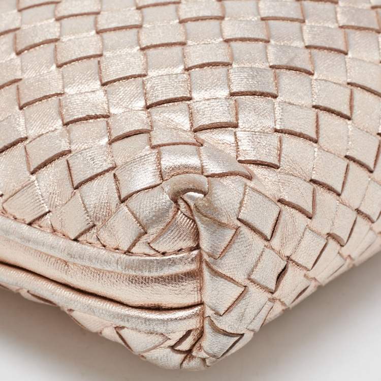 Pre Owned Bottega Veneta Metallic Rose Gold Intrecciato Leather Nodini Crossbody Bag