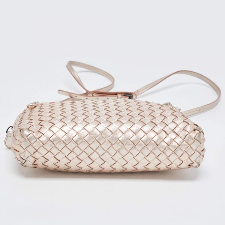 Pre Owned Bottega Veneta Metallic Rose Gold Intrecciato Leather Nodini Crossbody Bag