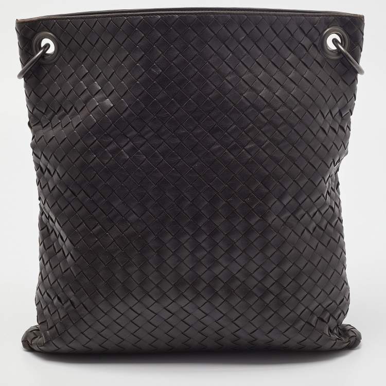 Pre Owned Bottega Veneta Brown Intrecciato Leather Messenger Bag