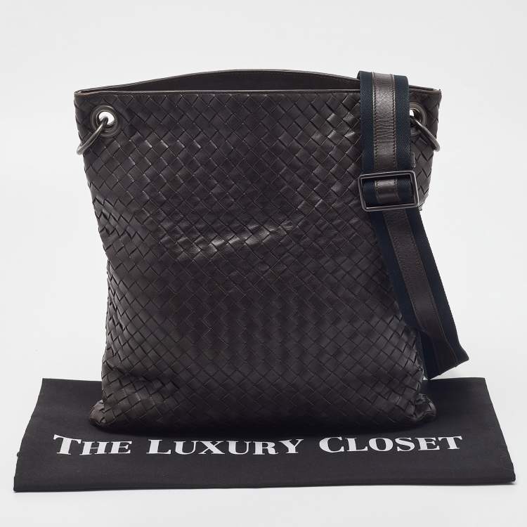 Pre Owned Bottega Veneta Brown Intrecciato Leather Messenger Bag