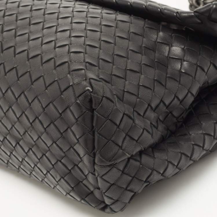 Pre Owned Bottega Veneta Black Intrecciato Leather Medium Olimpia Flap Shoulder Bag
