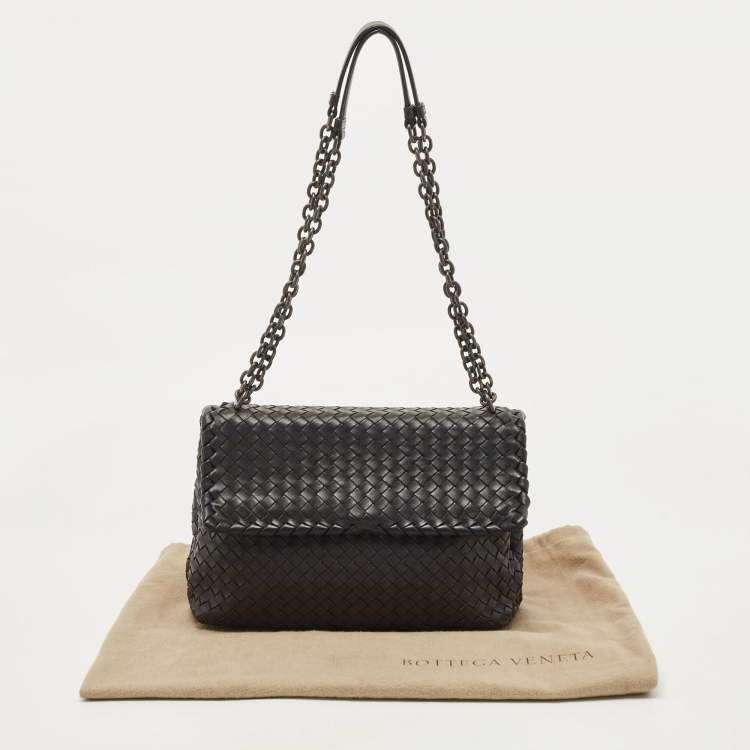 Pre Owned Bottega Veneta Black Intrecciato Leather Medium Olimpia Flap Shoulder Bag