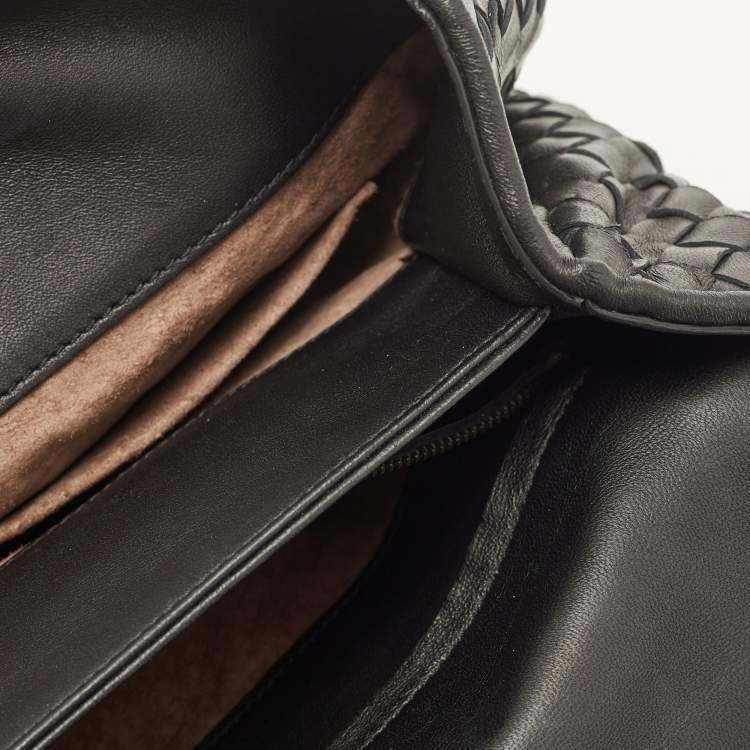 Pre Owned Bottega Veneta Black Intrecciato Leather Medium Olimpia Flap Shoulder Bag