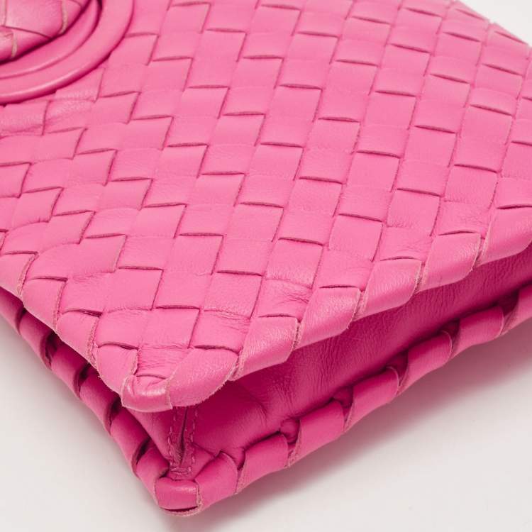 Pre Owned Bottega Veneta Pink Intrecciato Leather Twist Lock Flap Clutch
