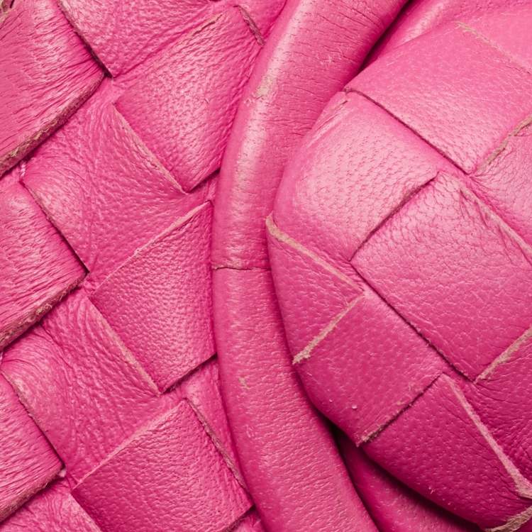 Pre Owned Bottega Veneta Pink Intrecciato Leather Twist Lock Flap Clutch