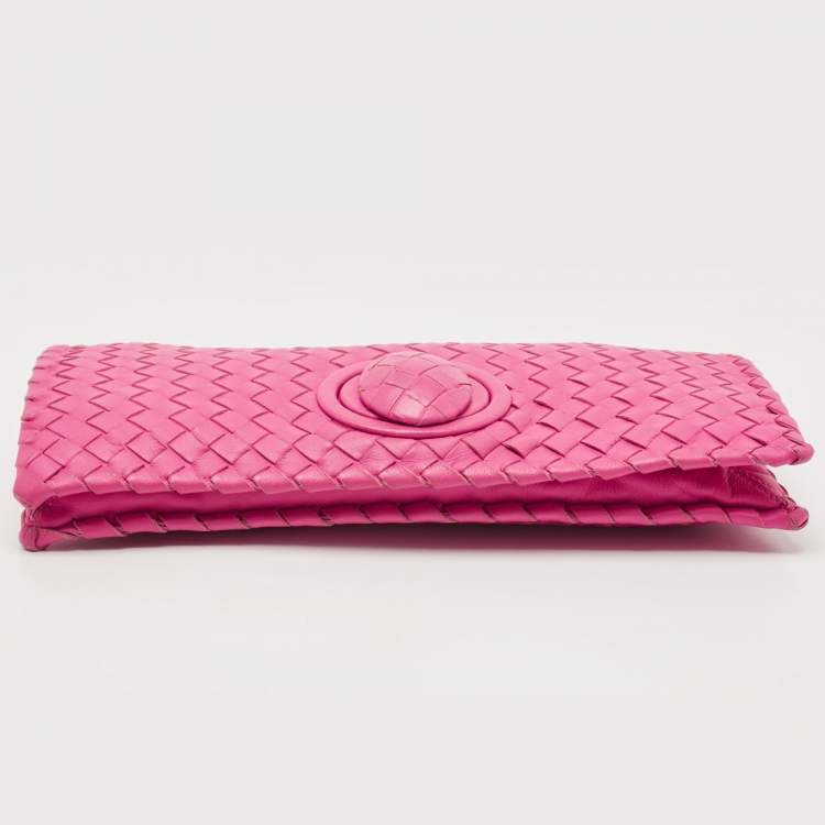 Pre Owned Bottega Veneta Pink Intrecciato Leather Twist Lock Flap Clutch