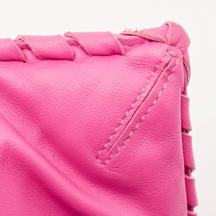 Pre Owned Bottega Veneta Pink Intrecciato Leather Twist Lock Flap Clutch